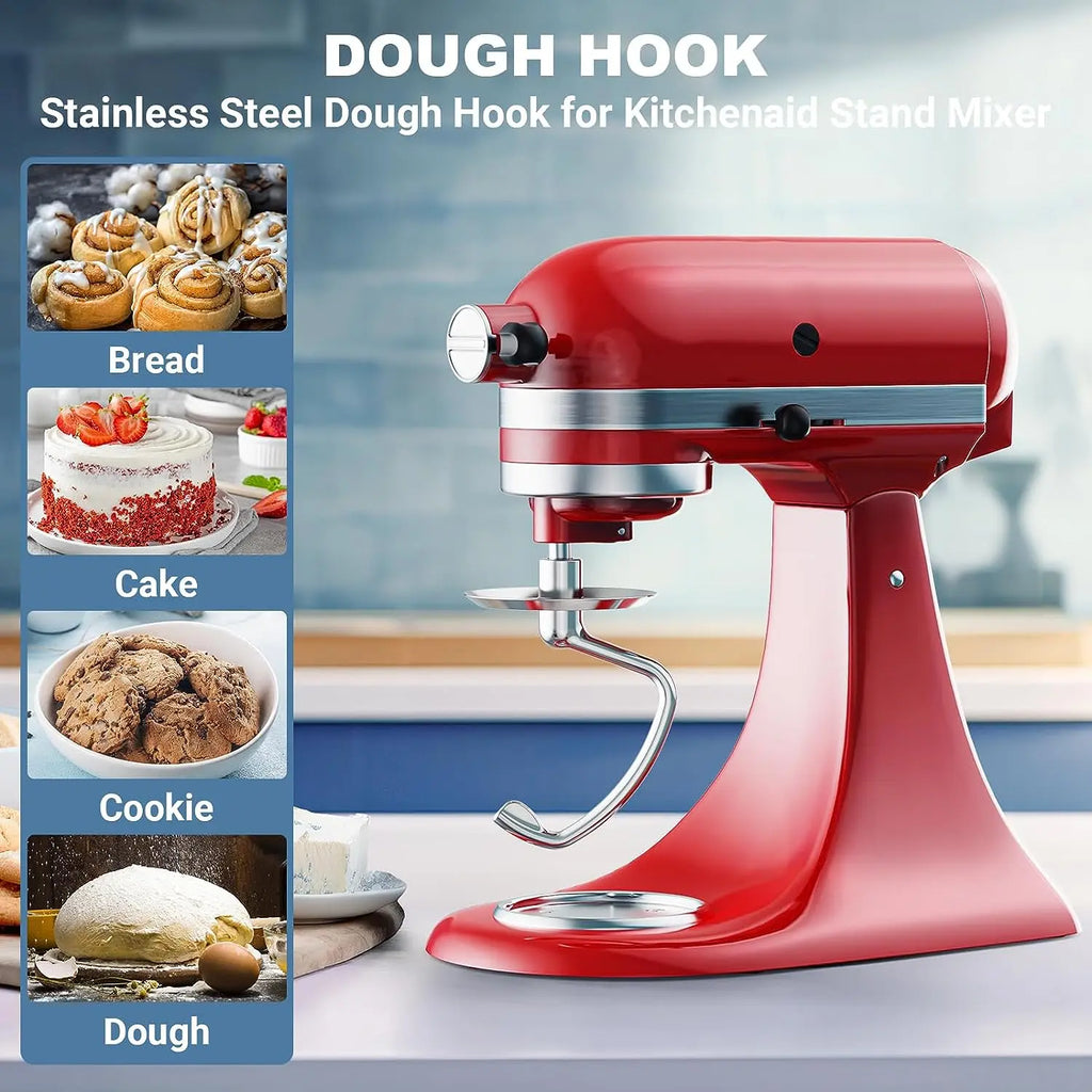 Dishwasher for KitchenAid 4.5-5 Quart Tilt Head Stand Mixer Stainless Steel Dough Hook Attachment Replacement Parts Bread Hooks