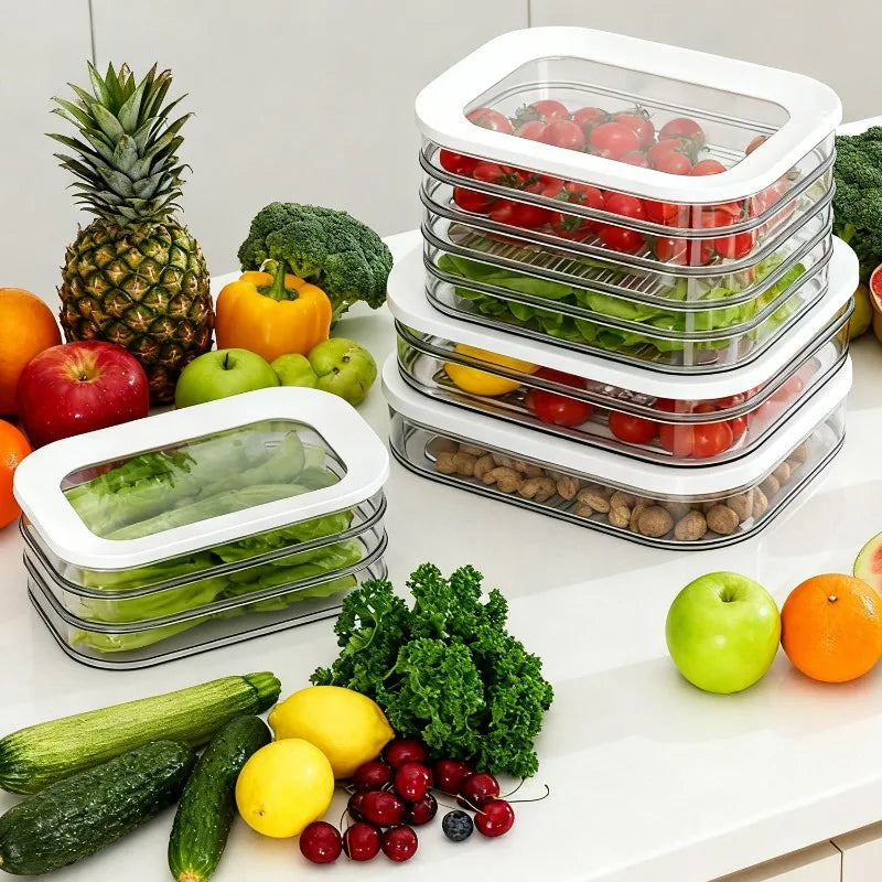 1/2/3Layer Meat Container Transparent Refrigerator Food Storage Boxes with Lid Stackable Bacon Lunch Meat Meal Prep Containers