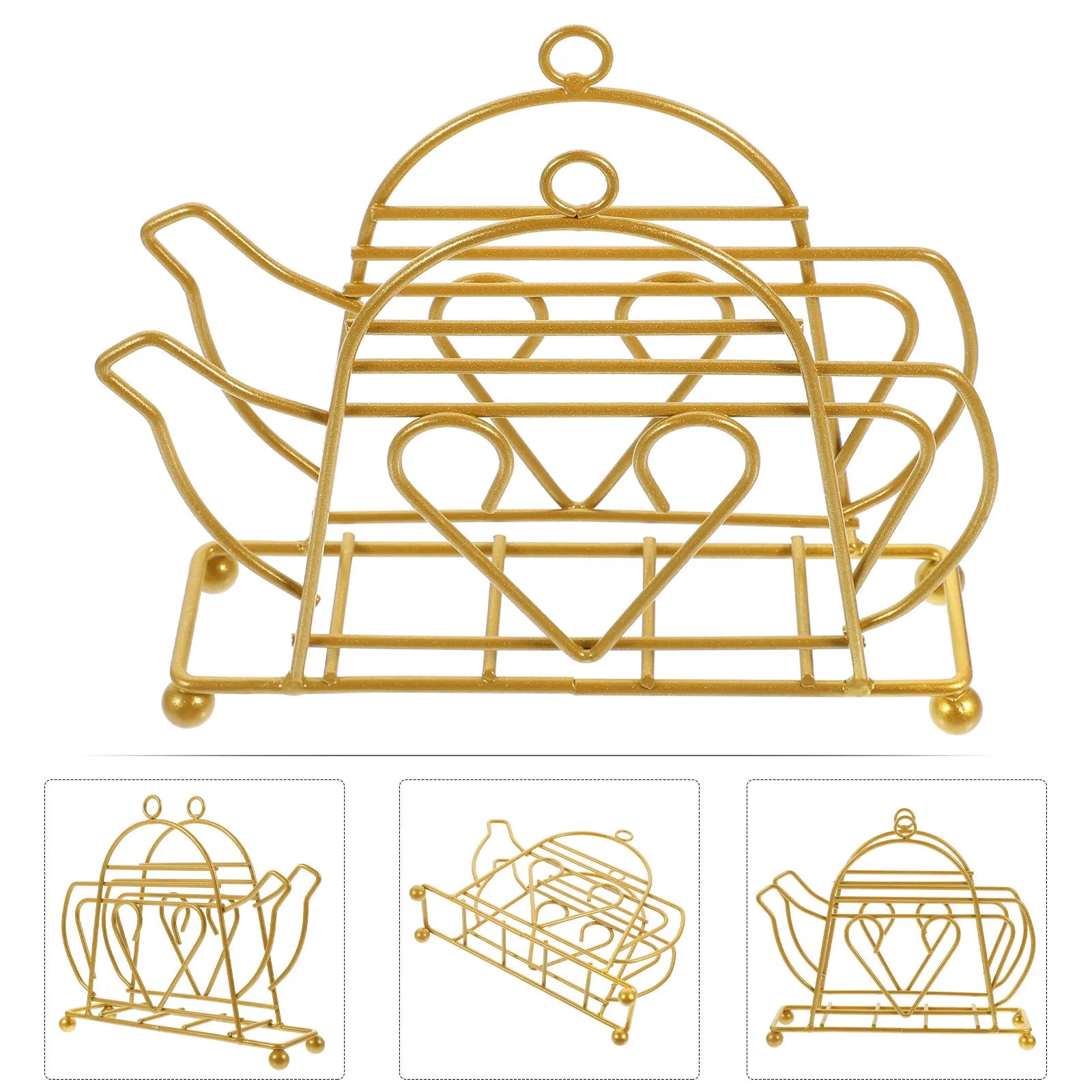 Teapot Style Metal Paper Napkin Holder Decorative Tissue Dispenser Kitchen Dining Table Organizer Stand for Home Cafe Restaurant