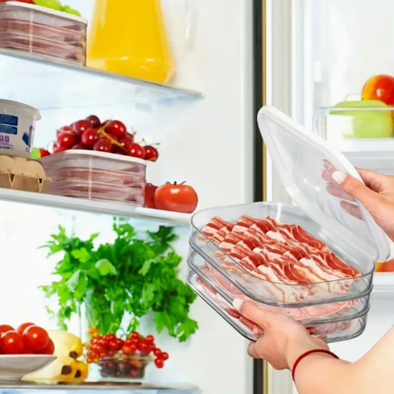1/2/3Layer Meat Container Transparent Refrigerator Food Storage Boxes with Lid Stackable Bacon Lunch Meat Meal Prep Containers